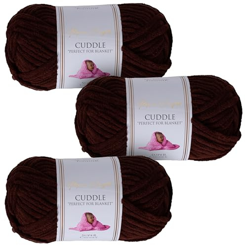 Utopia Crafts Cuddle - Filato morbido in ciniglia super grosso, per lavorare a maglia e uncinetto, 3 confezioni da 100 g (marrone)