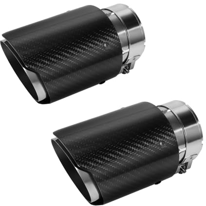 63mm Auspuffspitzen Auspuff Edelstahl und Glänzende Kohlefaser Auto Auspuff Endrohr, Einlass 2,5 Auslass 3,5 (2 Stück-Glänzendes Schwarzes Silber)
