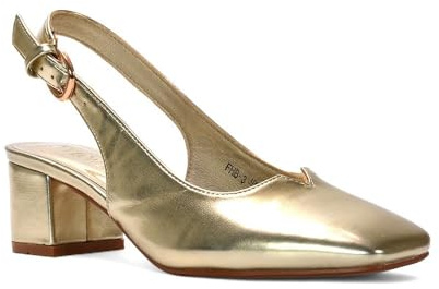 ESSEX GLAM Women's Slingback Court Shoes Ladies Square Toe Low Mid Block Heel Evening Classic Pumps Size 3-8 (Gold Metallic, UK Footwear Size System, Adult, Women, Numeric, Medium, 4)