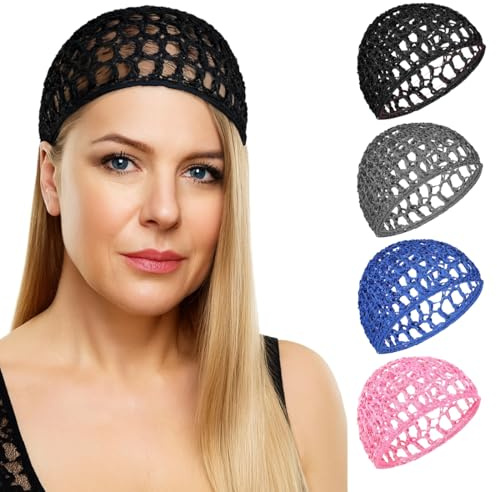 EJRUP 4 Redecilla para el Cabello,Cabello Redecilla de Ganchillo,Mallas Elásticas para el Pelo,Correa de Levantamiento de Moño,Protector de Cabeza,para Ballet y Baile,para Ducha,Maquillaje