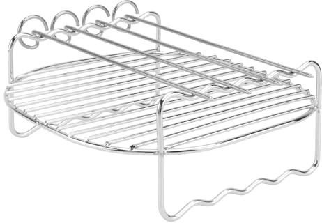 GRIRIW Grille pour Friteuse à Air Chaud 18X7 CM en Acier Inoxydable 4 Brochettes Double Couche Multifonctions Support de Barbecue et Cuisson Cuisine et Rôtissoire