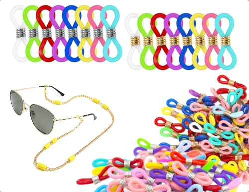 OHYANYAO 50 Embouts De Chaîne De Lunettes,Connecteurs En Silicone,Réglables,Antidérapants,Pour Chaînes De Lunettes,Colliers Et Ceintures (Couleurs Assorties)
