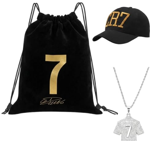 3Pcs Gifts for Boys,Football Kits for Kids for Training,Soccer Sport Kit | with Adjustable Baseball Cap and School Bag with Silver Number 7 Necklace,Water-Resistant Sports Backpack