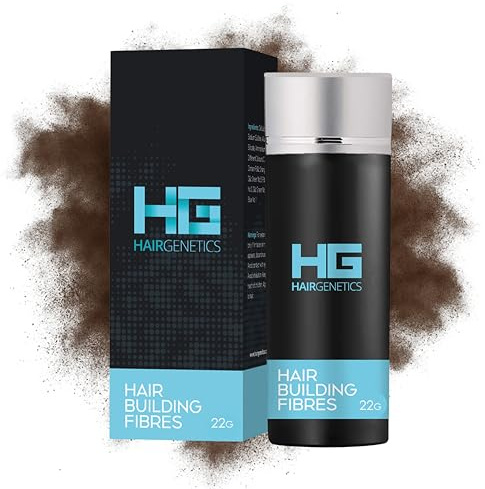 Hair Genetics® Fibras Capilares de Queratina para Cabello - Fórmula Avanzada Cero Picores de Calidad Profesional y Aspecto Natural para Hombres y Mujeres Dispensador 22 g (Castaño Oscuro)