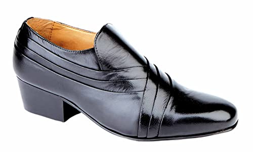 Montecatini Zapatos de cuero negro suave con tacón cubano plisado para hombre, tallas 6 a 12 (8)