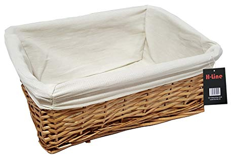 H-LINE MEDIUM Brown Wicker Willow Storage Basket with Cloth Lining Ideal for Christmas/Easter/Newborn Gift Hamper, Make Your Own Hamper