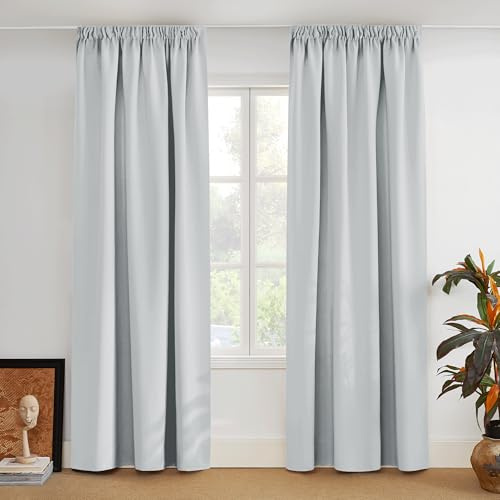 PONY DANCE Verdunkelnde Gardinen für Schienensystem Wohnzimmer Vorhang Thermo Hitzeschutz 2er Set H 260 x B 140 cm Verdunklungsvorhänge Wärmeisolierend Thermal Curtains, Grau-weiß