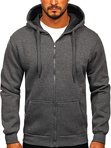 BOLF Herren Kapuzenpullover Reißverschluss Hoodie Sweatshirt mit Kapuze Pullover Pulli Langarmshirt Freizeit Sport Fitness Outdoor Casual Style 2008 Dunkelgrau XXL [1A1]