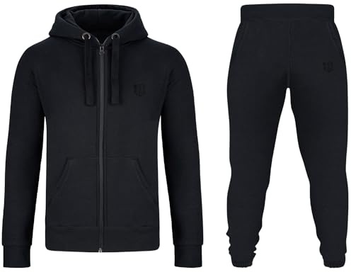 Gennadi Hoppe Herren Trainingsanzug Sportanzug Männer Jogginganzug Sweatanzug Track Suit Freizeitanzug Baumwolle weich kuschelig dehnbar bequem warm sportlich lässig modern schwarz schwarzer H6374 3XL