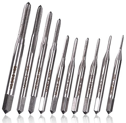 Mesee 10 Pieces Mini Machine Hand Drill Tap Set, M1-M3.5 Micro Taps Bits Metric Thread Screws Plug Bit Small Wire Tapping Drill Bits Tool for Clocks and Watches Tapping
