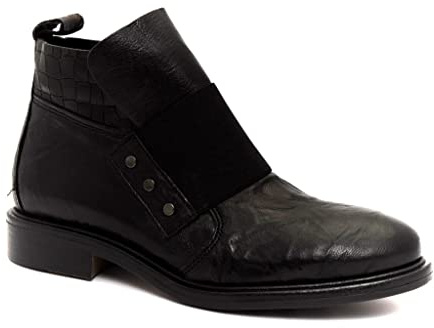 Divine Follie 36844 nero stivaletti vera pelle slipon tacco basso tronchetti invernali da donna suola in gomma elastico frontale (numeric_36)
