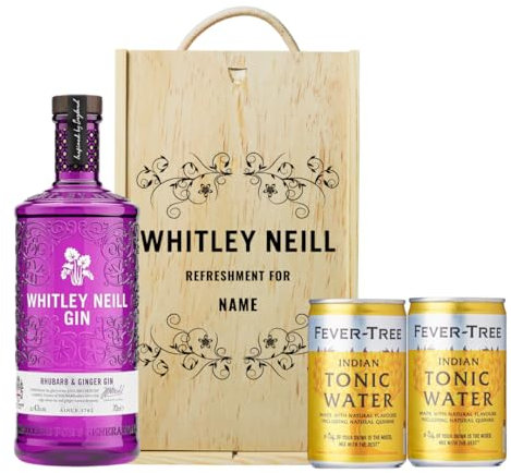 Personalised Whitley Neill Rhubarb & Ginger Gin Gift Set with Fever-Tree Tonics - 70cl (43% ABV) - Gifts for Women, Birthday, for Her, Pamper Gifts for Women