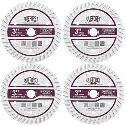 QUEFORET Dischi Diamantati per Cemento 75mm 4 Pezzi - Disco Taglio per Granito Marmo Muratura, con Albero da 10mm
