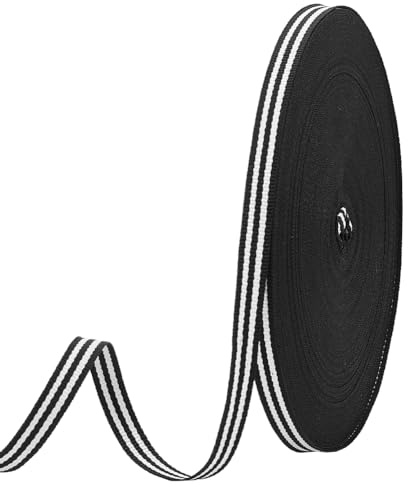 PH PandaHall 45.7m Ruban Rayé Noir Blanc, Garniture en Tissu à Rayures Gros-Grain Classique 10mm de Large pour Noël Emballage Cadeau Décor de Fête Bouquet de Mariage Saint-Valentin Couture
