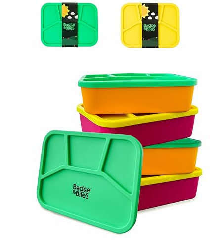 Large Silicone Bento Lunch Box - Toddlers, Adults & Compartment Lunch box for Kids | UNBREAKABLE Food Container with 4 Different Food Sections |Perfect for Sandwiches, Packed Lunches & More, OVEN SAFE