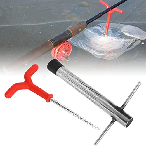 Masyrt Ice Herring Drill, Stainless Steel Multifunctional Ice Fishing Pole Nail Drill with Thread for Tent Accommodation