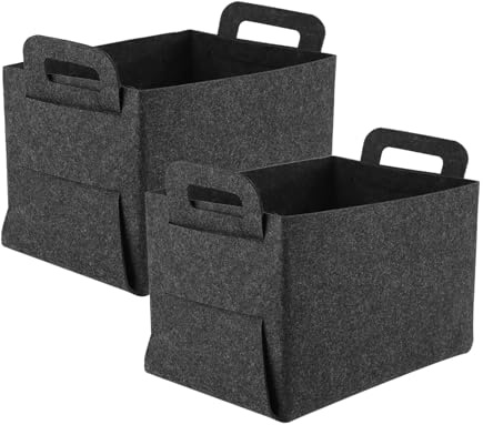 Lvjkes Cestas Almacenaje, 2 Piezas Sintió Cesta Almacenaje, Caja de Almacenamiento Plegable de Fieltro, 2 Asas en los Laterales, Adecuadas Para Almacenamiento en el Hogar (30 x 20 x 20 cm)-Gris Oscuro