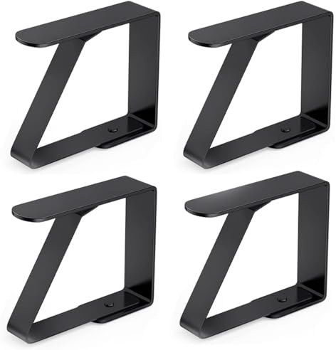 Raheem Lot de 4 pinces à nappe en acier inoxydable - 8 x 7 cm - Noir - Pour tables épaisses - Facile à nettoyer - Fixation pour de nombreux types de tables