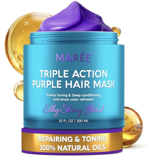 MAREE Deep Conditioning Purple Hair Mask for Blonde Hair – Purple Toner for Brassy, Bleached, Silver, or Color Treated Hair – Hair Repair Mask Keratin Hair Treatment – Matizador Para Cabello Rubio