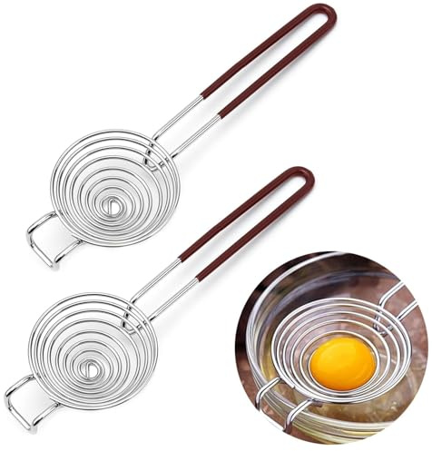2 separadores de huevos, separadores de huevos de acero inoxidable, separadores de claras de huevo, con asas, separadores de yemas de huevo, filtro de fácil almacenamiento para utensilios de cocina,