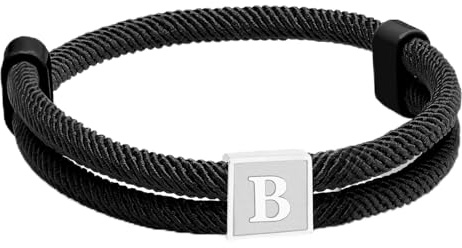 Paracord Armband Mens Surfer Svart Segelrep Justerbar Handgjord Flätad Armband med Bokstäver A-Ö Graduation Födelsedagsgåvor för Män