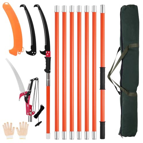Pole Pruning Saw 27 Foot Tree Pruners Long Reach Telescopic, Manual Pole Saw Adjustable Length, with Blade and Cut Resistant Gloves, Telescopic Tree Pruner for Palm Oak High Branch