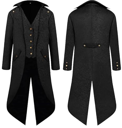 YQVGFBY Steampunk Coat Tailcoat Men,Medieval Clothes Wizard Costume Pirate Coat Men,Halloween Renaissance Pirate Vampire Party Cosplay Costumes for Adults (Black, M)