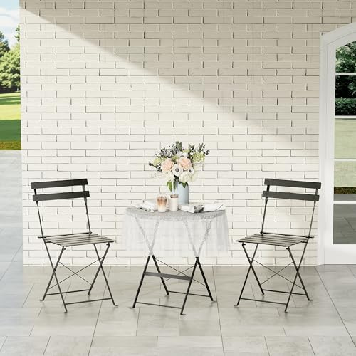 DEWINNER Conjunto de Mesa y sillas, Plegable, Conjunto de Mesa y sillas de jardín de Tres Piezas, 1 Mesa y 2 sillas, con Mantel Impermeable, Conjunto de Muebles de balcón