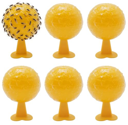 Ollanoos 6 stycken gula fruktflugfällor kulor med hjärtformad bas fruktflugfälla, lämplig för fruktflugor, myror och myggor. Perfekt för kök, balkonger