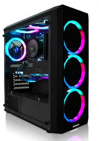 Greed MK2 Plus – High End Gaming PC – AMD Ryzen 7 5700X + RX 9060 XT 16 GB – computer con 4K & raytracing - 4,6 GHz – RAM DDR4 32 GB – SSD da 1TB + PSU da 750 W – WLAN + Win 11 Pro