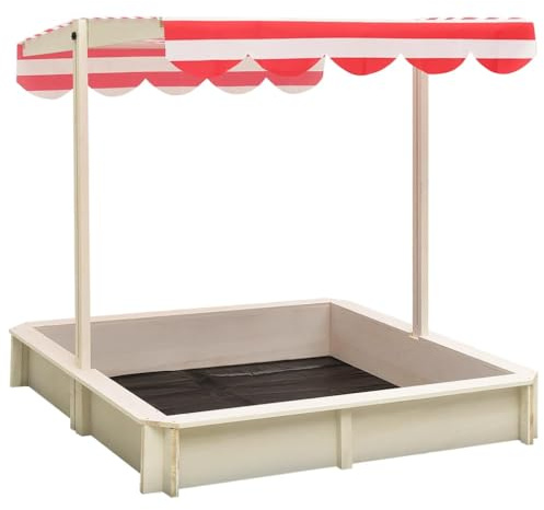 GeenYuu Sabbiera in legno di abete con tetto regolabile UV50, bianco e rosso, 115 x 115 x 115 cm, con tetto e panca per giardino, parco giochi all'aperto, resistente alle intemperie, ideale per