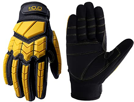 Heavy Duty Mechanic Glove,Premium Padded Rigger Glove(Anti-Vibration,Anti-Abrasion,Impact Gloves) (Large, Black and Yellow)