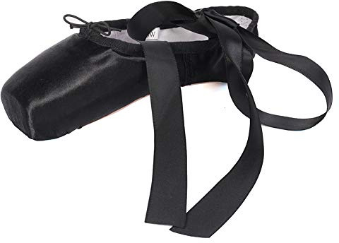 HIPPOSEUS Chaussures de Ballet de Pointe pour La Danse Classique en Rose avec Rubans de Satin et Protège-Orteils pour Ballerines Femme Fille(Prendre Une Taille au Dessus)