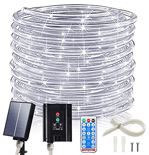Solar Rope Lights, 66FT 200LED 1800mAh Outdoor IP67 String Lights (White)