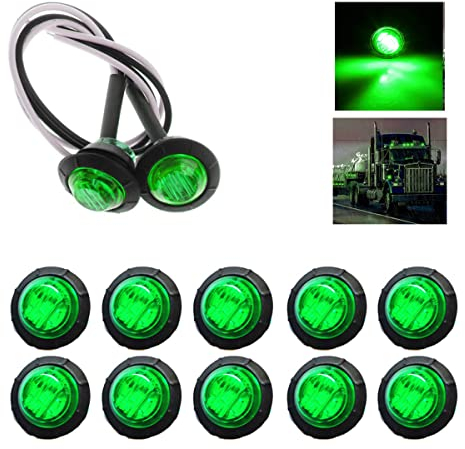 Rund 12V Seitenmarkierungsleuchten IP68 wasserdicht LED Seitenmarkierungsleuchten, für Pkw, Lkw, Anhänger, Traktoren (grün), 10 Stück