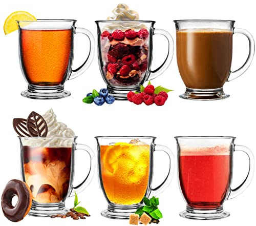 Konzept 11 - Teegläser mit Henkel, 6er Set, Kaffeegläser 400 ml XXL, Latte Macchiato Gläser, Cocktailgläser, Perfekt für Tee, Kaffee, Glühwein, Cappuccino, Transparent, Spülmaschinenfest