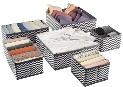 Mezzar Set di 6 Organizer Armadio Cassetti Intimo, Organizer per Biancheria Intima in Tessuto Non Tessuto, Pieghevole Organizzatore Divisori da Cassetti per Reggiseni Calze Cravatte