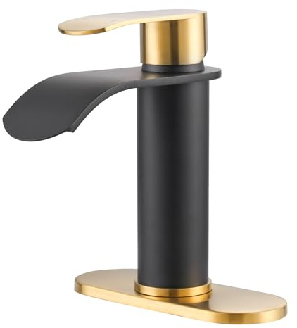 Waterfall Bathroom Faucet: WOWOW Black and Gold Modern Single Handle Bathroom Faucets for 1 or 3 Hole Bathroom Sink Faucet Mixer Tap Washbasin Faucet with Deck, Pop-up Drain and Supply Hoses