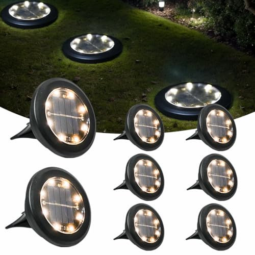 Hqynss 8 Stück Solar Bodenleuchten Aussen, 8 LED Solarleuchten Garten, Gartenbeleuchtung Solar IP65 Wasserdicht Lange Lebensdauer, Solarlampen für außen Garten Rasen Auffahrt Gehweg Patio, Warmweiß