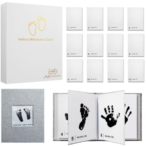 Baby Inkless Milestone Cards Hand Casting Kit Ink Print Hand and Footprint Kit Dog or Cat Pet Paw Print Kit Baby Newborn Footprint Kit Photo Album Keepsake Book Feet Stamp (White Gift Box + Album)