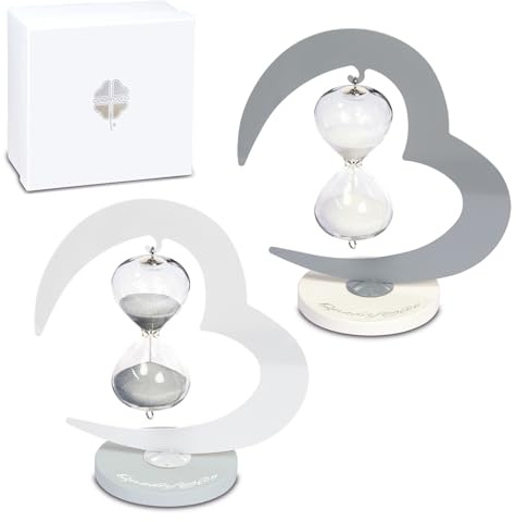 PuntoCasaStore 1 pz Collezione Tempo Clessidra Vetro con Base in Metallo Forma Cuore Quadrifoglio 2025 Bomboniera Idea Regalo (14x15 2 Ass.)