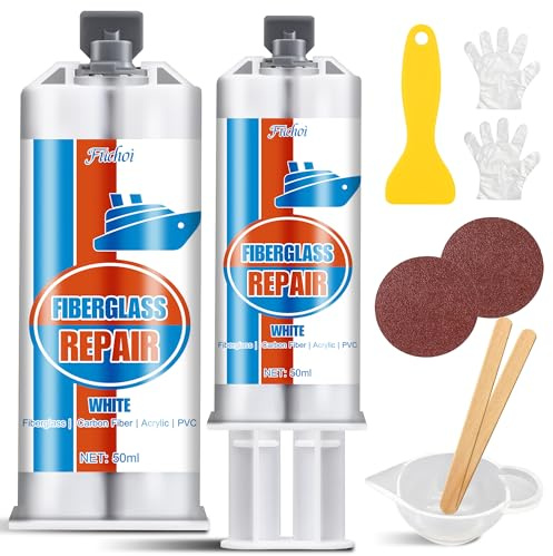 Marinfiberreparationssats vit, 100 ml GFK reparationssats, 2K glasfiberspatel ultrastark för reparation av hål, sprickor och hopp i båtar, yachter, surfbrädor, fiskespön, vattentät
