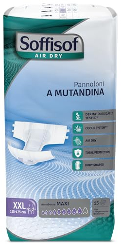 Soffisof Air Dry Pannoloni con Adesivi Maxi XXL - 15x Pannoloni per Anziani a Mutandina Notte Super Assorbenti - Assorbenza fino a 9 Gocce - Ausili Incontinenza Uomo e Donna, Confezione Singola