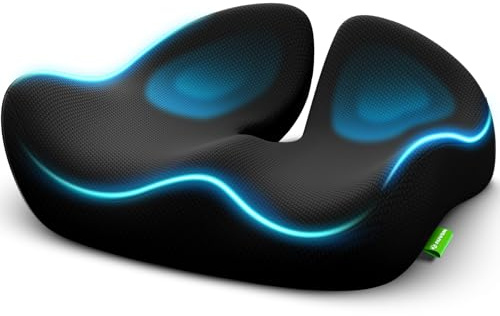 AUVON Cojin Silla Oficina, Cojin Coxis Asiento Contorneada para Aliviar Presión, Ciática, Cojín Ergonómico viscoelastico y Largo Tiempo, Soporte para Asiento de Oficina, Hogar, Funda Lavable