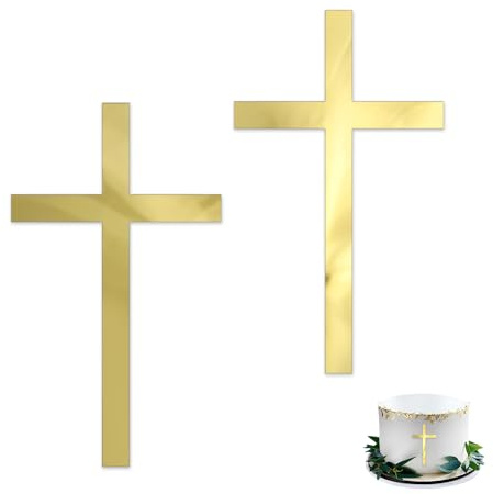 HMCEY Lot de 2 Decoration Gateau Croix Bapteme,Anniversaire Décoration Gâteau Communion,Baby Shower Deco Gateau Mariage Confirmation,Décoration Cupcake,Cake Topper Happy Birthday pour Fille Et Garçon