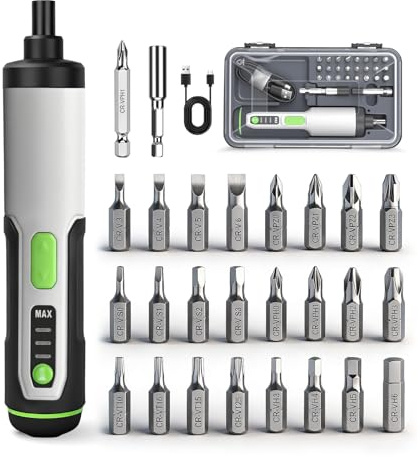 VCAN ACTIVE Electric Screwdriver Cordless Power Screwdrivers Set Tool Kit 25 Bits 3 Torque Settings LED Work Light Rechargeable for Furniture Bike Repair Tool