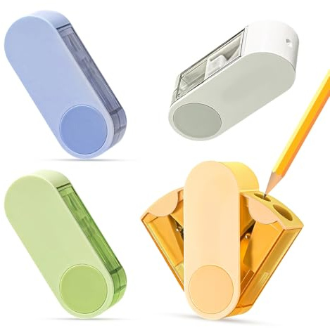 Lot de 4 Taille-Crayons Avec Récipient, à double trou avec système rotatif et récipient, Pour Crayons Épais Et Fins Taille-Crayons manuels idéal pour l'école, la maison, le bureau et l'art