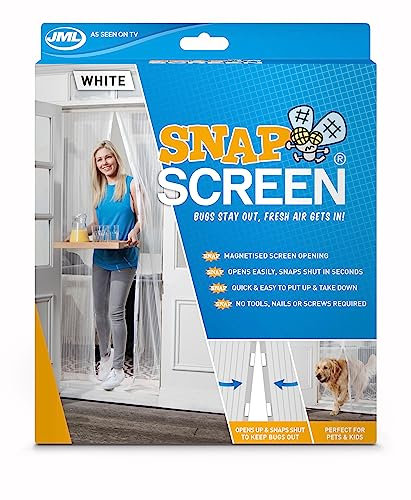 JML Fly Screens for Doors - Magnetised Insect Mesh Snap Screen Door Curtain Fits Single, Sliding and Caravan Doors No Tools Installation - Portable, Foldable Bug Door Blinds - W 100cm x H200cm, White
