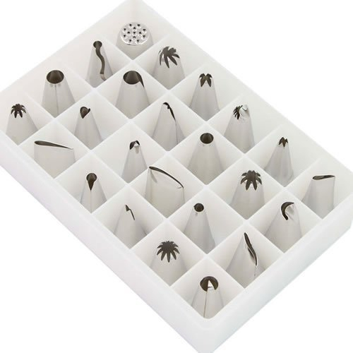 Jazooli 24pcs Pastry Cake Decorating Nozzles Tips Set Kit for Icing Piping Bag Tool Pen
