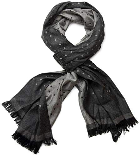 styleBREAKER Bufanda larga suave unisex con flecos y sutil estampado de cuadros, estampado geométrico 01018051, color:Negro-Gris